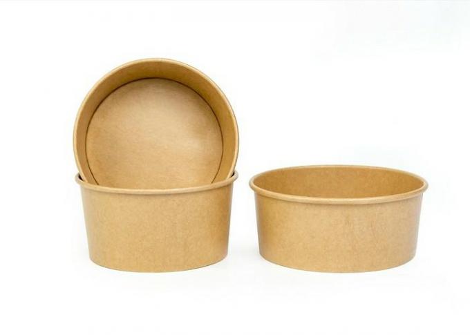 Hot & Cold Round Kraft Paper Bowls With Lids , Customized Disposable Soup Bowls