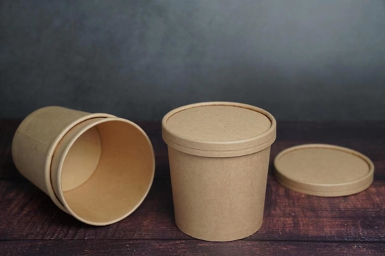 Disposable Compostable Kraft Paper Bowls Brown Biodegradable Soup Cups 12oz
