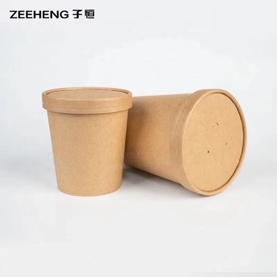 Disposable Kraft Bowl Cups For Soup , 780ml To Go Cups With Lids