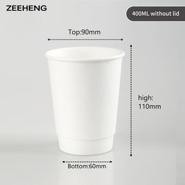 Single Use Custom Disposable Coffee Cups Recyclable 12oz 400cc Double Layer White Paper