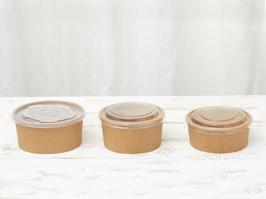 Recycled Custom Disposable Kraft Bowls With Pp Lid Stocked For Salad