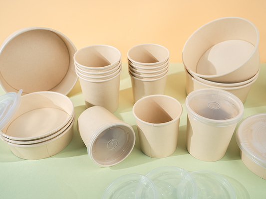 Disposable 335 Gsm Bamboo Pulp Paper Bowls Takeaway 16 Oz With Lids