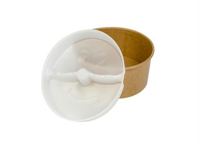 Custom Kraft Recycled Paper Bowls With Matching Lids , 500 Ml 16 Oz