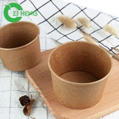Natural Kraft Sturdy Microwave Paper Bowl Hot Food Use With Clear Lids