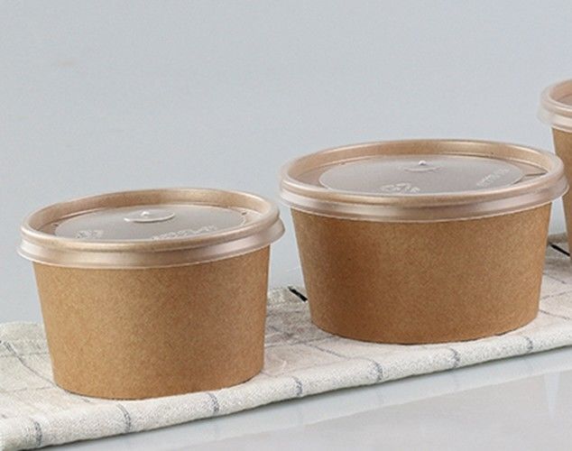 Single Use Eco Friendly Round Kraft Paper Bowls Container Food Grade