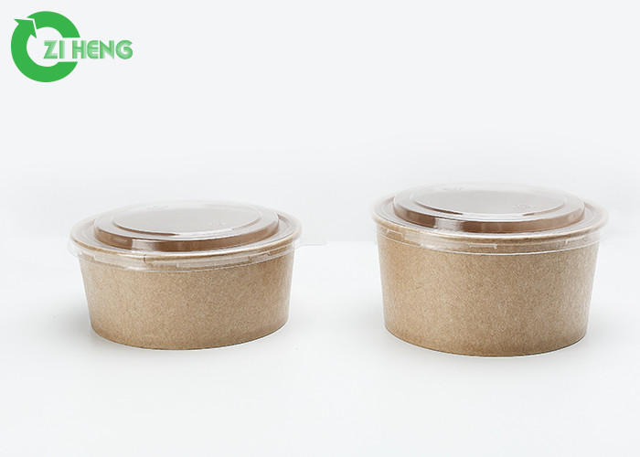 Food Grade Disposable Kraft Paper 50oz Round Salad Bowls With PP Flat ...