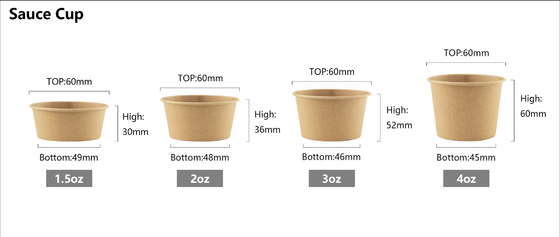Leakproof ZH Kraft Paper Sauce Cups 3oz With Lids