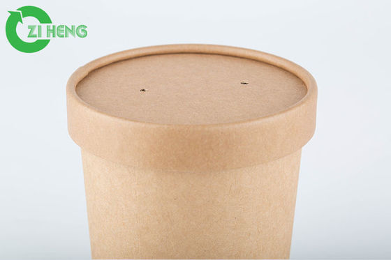 350 Ml 40gsm Kraft Paper Cups With Lid Take Away Disposable Paper Soup Cups