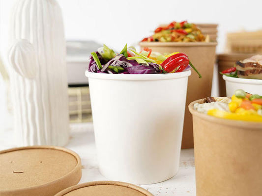 16oz - 50oz Food Grade White Paper Salad Bowl With Lid , Durable Kraft ...